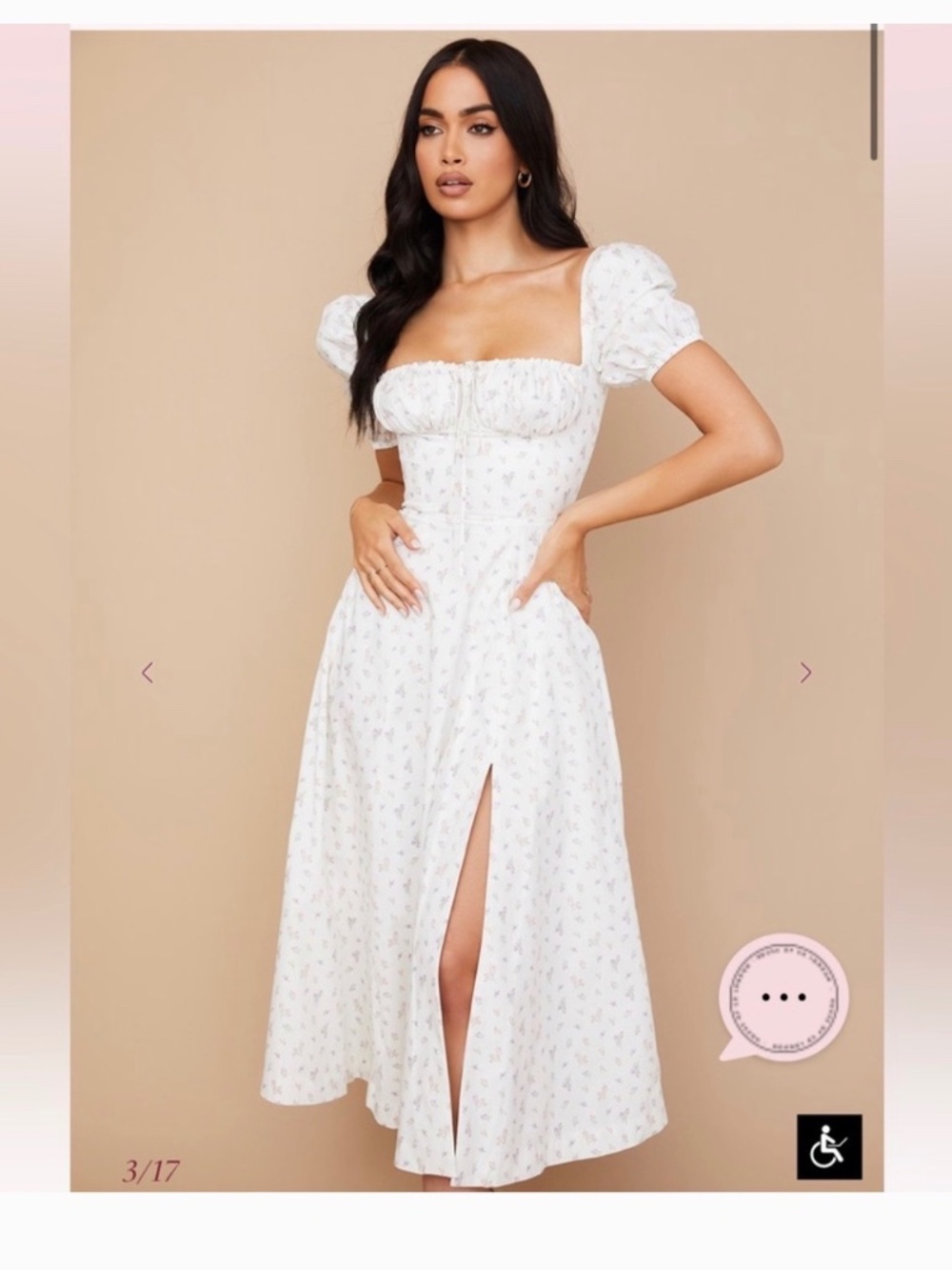House of CB White Floral Puff Sleeve Midi Dress Size M Talulah
